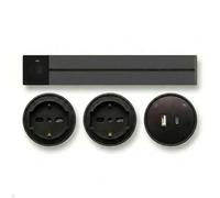gloca Prise murale 25 A 110-240 V 6250 W | Multiprise électrique coulissante avec 2 Schuko et 1 USB C 12 W | Rail modulaire cuisine bureau (noir mat, 50 cm)