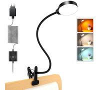 Glocusent Lampe de Lecture à Pince, 5W, 3 Couleurs, minuterie, pince stable