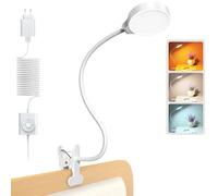 Glocusent Lampe de Lecture à Pince, 5W, 3 Couleurs, Minuterie, Pince Stable