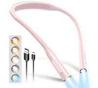 Glocusent Lampe de Lecture pour Liseuse et Livre - Lampe à Suspendre Rechargeable 100h, Lumière Réglable (5 Niveaux & Couleurs) pour Lecture Nuit, Couture. Léger et Confortable (Rose)