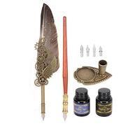 GLOGLOW Ensemble Stylo Plume et Encre de Style Rétro, Design à Ailes Mécaniques avec 4 Plumes Interchangeables et Support de Stylo pour écrire de la Calligraphie et Offrir des Cadeaux (GRAY)