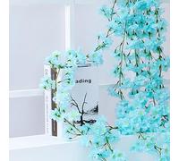 GLOGLOW Guirlande de Fleurs Artificielles Cerisier, 135 Pièces 1,80 M, Tissu en Soie, Fausse Guirlande Florale pour Mariage, Maison, Bureau (Bleu Ciel)