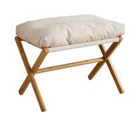 GLOGLOW Ottomans Ottoman en Bambou et Velours Flocon de Neige avec Siège rembourré, Pieds Robustes, Repose-Pieds Compact pour Salon, Chambre à Coucher, Bureau, vanité, Tabouret Pliable avec Coussin,