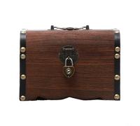 Glomc Boîte de rangement en bois avec serrure, style vintage, coffre au trésor, tirelire, boîte décorative en bois pour souvenirs, bijoux, maison, bureau, cadeaux (S)