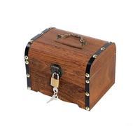 Glomc Boîte de rangement en bois, tirelire rétro en bois avec serrure pour économiser des pièces de monnaie et décorer la maison ou le bureau (M)