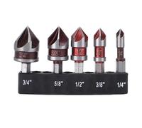 Glomora Jeu de forets à fraiser à 5 cannelures, outil de chanfreinage en cobalt M35 85° avec base de rangement 1/4-3/4"