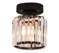 Glomora Plafonnier en Cristal, Lustre Cristal Moderne Noir Luminaire E27 Lustre Semi-Encastré pour Salon Chambre Cuisine Salle à Manger Couloir Salle de Bain Hall d'entrée Bar (Rond)