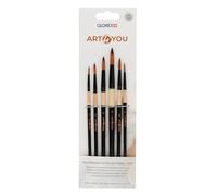 GLOREX 6 1825 030 - Set de 6 pinceaux en poils synthétiques Hobby, rond, Tailles 2, 4, 6, 8, 10, 12
