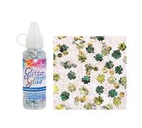 GLOREX Glitter Glue bouteille 53 ml Confetti, paillettes, trèfle vert/jaune, 2,5 x 2,5 x 10,8 cm