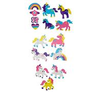 GLOREX- Lot de 28 Autocollants en Caoutchouc Mousse Licorne, Assortis dans différents Motifs, idéal décorer des Cartes de vœux, pour Le Scrapbooking, etc, 6 2247 706, coloré