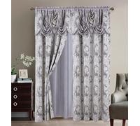 Glory Rugs Lot de 2 Rideaux Jacquard de Luxe avec cantonnière et Dos attachés pour Chambre à Coucher, Salon, Salle à Manger, 137,2 x 213,4 cm, Gris argenté