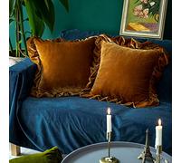 Glory Season Housse de Coussin en Velours Housse de Coussin carrée Luxueuse et décorative Douce pour canapé-lit, Ferme, Lot de 2, 45x45cm,Brun doré