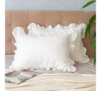GLORY SEASON Lot de 2 taies d'oreiller en Pur Coton champray à Bords volantés, épais et Solides délavés, Tissu Lourd Dobby (Standard 50,8 x 66 cm)