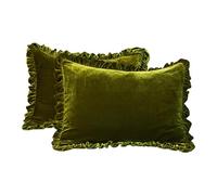 Glory Season Lot de 2 taies d'oreiller rétro en Velours avec Bordure à Volants, Doux, décoratifs, Luxueux, Vert Olive et rétro pour décoration de Chambre à Coucher, 50,8 x 66 cm, Vert Olive