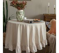 GLORY SEASON Nappe à Volants de Ferme rétro en Coton à Volants Garniture de Table Lavable nappes pour Table rectangulaire bébé Douche Cuisine fête de Mariage décor, Blanc 180cm Round