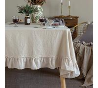GLORY SEASON Nappe à Volants de Ferme rétro en Coton à Volants Garniture de Table Lavable nappes pour Table rectangulaire bébé Douche Cuisine fête de Mariage décor, Blanc (150x305cm) …