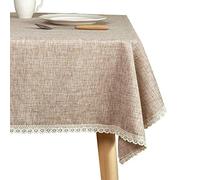 GLORY SEASON Nappe Lavable en Toile de Jute Rustique, Solide et Lourd Tan 150x305cm Rectangle Overlay Lace Edge Table Cover pour la décoration de Cuisine