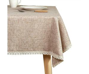GLORY SEASON Nappe Lavable en Toile de Jute Rustique, Solide et Lourd Tan 150x305cm Rectangle Overlay Lace Edge Table Cover pour la décoration de Cuisine