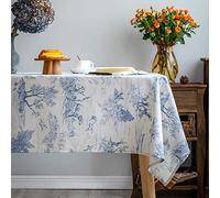Glory Season Nappe Rustique Classique en Lin imprimé Village français - Décoration de Table de Ferme - 140 x 260 cm - Rectangulaire - Bleu - pour la Cuisine et la Salle à Manger