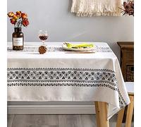 GLORY SEASON Nappe Rustique en Tissu de Lin décoratif 140x305cm Rectangle imprimé Motif géométrie Conception Non-décoloration Lavable Couverture de Table pour Cuisine Salle à Manger Table