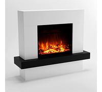 GLOW FIRE Poêle à cheminée Pandora, cheminée électrique avec Chauffage, feu de cheminée, feu LED 3 Couleurs, Ventilateur, décoration Bois, télécommande, 114x97x32 cm, Blanc