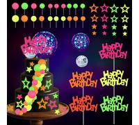 Glow Party Supplies Kit d'accessoires pour décoration de gâteau disco avec ballons fluorescents BlackLight Par-ty Accessoires pour décoration de mariage d'anniversaire