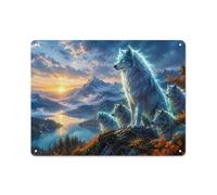 Glowing White Wolf Pack on Mountain Cliff Plaque Métal, Décoration Murale | Ajoutez des plaques murales décoratives dans l'atelier pour une touche plus personnelle.