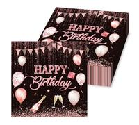 Glowjoy 40 pcs Serviette Anniversaire, Serviette Papier Rose, Décoration d'anniversaire, pour Fille, Noir et or Rose, Accessoires d'anniversaire