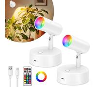 Glowlit 2 Pièces Applique Murale Sans Fil Spot RGBW LED Rechargeable, Blanc | 5000mah, Avec Télécommande, Pour Chambre Plantes Eclairage Tableau