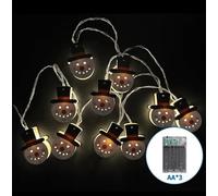 Glowster Guirlande lumineuse à piles 3AA, bonhomme de neige suspendu en bois, blanc chaud, 1,5 m, idéal pour décorer les fêtes.