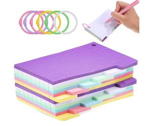 GLSTOY 300 Feuilles Index Cards Lignées Anneaux Reliure Fiches à Pochettes Colorées pour Étude Bureau École Six Couleurs Variées Format Pratique Révision Flash avec Couleur Aléatoire