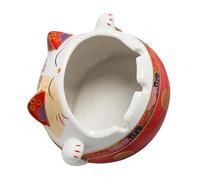 GLSTOY Cendrier Réservoir à Mégots en Céramique Rouge pour Bureau, Chat Maneki Neko, Accessoire Décoratif de Noël Lavable et Réutilisable