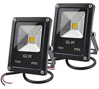 GLW 12V AC ou DC LED Lumière d'inondation, 10W Mini IP65 extérieure imperméable à l'eau de travail, 900lm, 3000K, Lumière de sécurité blanc chaud, 80W Ampoule halogène équivalente, 2 Pack,Pas de fiche