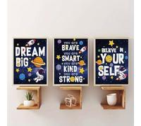 GLWDME Lot de 3 peintures murales avec citations inspirantes et astronautes, 40 x 50 cm, impressions sur toile et affiches sur le thème de l'espace de dessin animé pour salon, chambre à coucher (sans