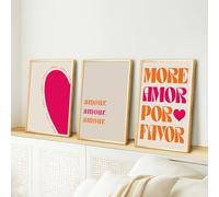 GLWDMH Lot de 3 peintures sur toile, 40 x 50 cm, romantique, Love Art More Amor Por Favor, poster et impressions, décoration murale pour salon, chambre à coucher, salle à manger, bureau (sans cadre)