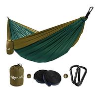 Glymnis Hamac Ultra-léger en Nylon 300kg Capacité de Charge 275x140cm avec 2 x Sangles en Nylon et 2 x Mousquetons pour Camping Voyage Exterieur Jardin(Vert Foncé-Marron)