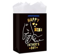 GMEMNOV Sac cadeau pour la première fête des pères - Grand sac cadeau de 33 cm avec papier de soie « Happy 1st Father's Day » pour la première fois papa, nouveau papa