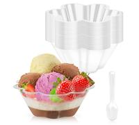 GMMG Verres à Dessert en Plastique avec Cuillères, 240ml Tasses à Dessert en Forme de Fleur, Gobelet à Dessert, Verrine Plastique pour Pudding Mousse Fête