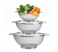 GmwyCzV 3 Pièces Passoire Inox Tamis Cuisine avec Poignées et Base | Passoire Inox Tamis Cuisine Métal Ustensile Cuisines pour Pâtes Salade Riz (18/20/22 cm)