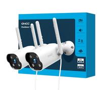 GNCC 2 Pcs Camera Surveillance WiFi, 2K Camera Exterieur Filaires, Vision Nocturne, IP65 Étanche, PIR Détection, Alarme, Enregistrement 24/7, Audio Bidirectionnel, avec Alexa/Google, 2.4Ghz WiFi