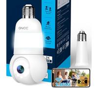 GNCC Ampoule Camera Surveillance WiFi Extérieure, Douille E27, 2.4Ghz WiFi | 2K Vision Nocturne Couleur, 360°PTZ Suivi Auto, PIR Détection Humaine, Audio Bidirectionnel, Alarme, 24/7, Carte SD/Cloud Abo
