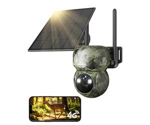 GNCC Camera de Chasse Solaire sans Fil 4G 2K avec Carte Sim Pas de Wi-FI | Chasse et Surveillance à Distance, Détection PIR, Vision Nocturne Couleur/Infrarouge, SD/Cloud, 360° PTZ, Sirène, IP65