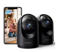 GNCC Caméra Surveillance WiFi Intérieure 2K 3MP Bébé/Animaux Noir(Lot de 2) | 2.4/5GHz, Vision Nocturne Infrarouge, SD/Cloud, 360° PTZ, Audio Bidirectionnel, Détection de Mouvement, Alarme, Alexa
