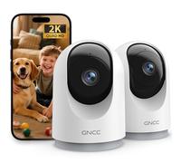 GNCC Caméra Surveillance WiFi Intérieure 2K 3MP pour Bébé/Animaux(Lot de 2) | 2.4G/5GHz WiFi, Vision Nocturne Infrarouge, SD/Cloud, 360° PTZ, Audio Bidirectionnel, Détection de Mouvement, Alarme, Alexa