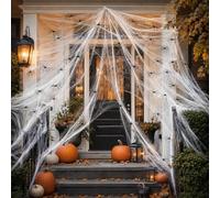 GNIQOAIX Toile d'Araignée Halloween, 200g Toile d'Araignée Blanche Extensible avec 60 Araignées Noires, pour Décorations de Jardins Fête Maisons Hantées, d'Espaces Intérieurs et Extérieurs