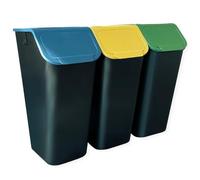 Go Practic Ensemble de 3 x 35l Poubelles de Cuisine avec Couvercle Coloré + filtres anti-odeurs, Plastique Corbeilles tri Selectif, Bacs de Recyclage Empilable, Conteneur à Déchets, Système de tri