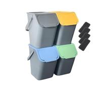 Go Practic Ensemble de 4 poubelles de cuisine empilables avec couvercle à clic et 4 filtres à charbon bioactif, système de tri des déchets, poubelles de 25 l, 4 couleurs