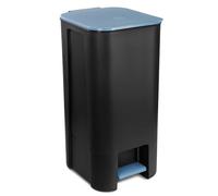 Go Practic Poubelle à Pédale 40L Cuisine Noir Bleu, Bac de Recyclage, Corbeille avec Couvercle, Poubelle tri Selectif, Sans BPA, Rectangulaire 40,5x28,5x35,5cm en Plastique Grande Spacieuse