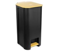 Go Practic Poubelle à Pédale 40L Cuisine Noir Jaune, Bac de Recyclage, Corbeille avec Couvercle, Poubelle tri Selectif, Sans BPA, Rectangulaire 40,5x28,5x35,5cm en Plastique Grande Spacieuse
