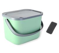Go Practic Poubelle de cuisine BIO 6 l +filtre, Bac à Compost bio-déchets, Composteur cuisine anti-odeurs, Avec couvercle, Plastique Corbeille pour déchets organiques de fruits et légumes Vert/Gris